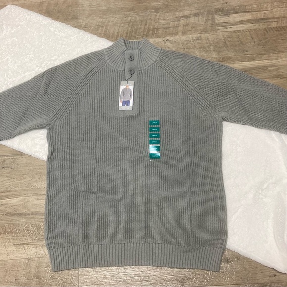 NWT Eddie Bauer Men’s sweater button neck gray cotton knit pullover size L - Picture 2 of 12